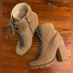 Schutz Women Naina Faux Fur Lined Heel Ankle Lace-up Boots